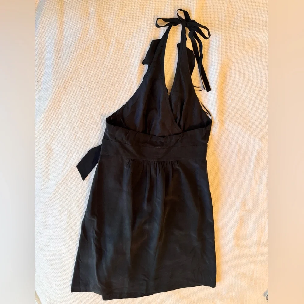 TIBI 100% Silk Little Black Ruffle Mini Dress Halter Neck Bow Waist ❗️550 MSRP❗️